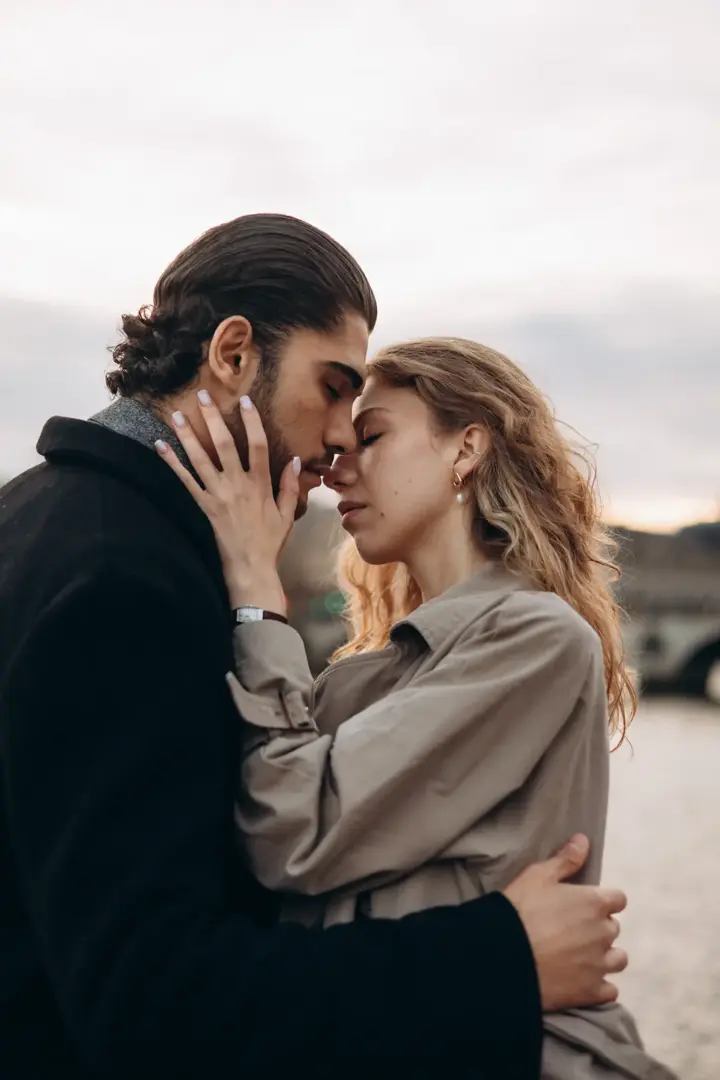 Couple nose to nose close up intimate portrait Paris